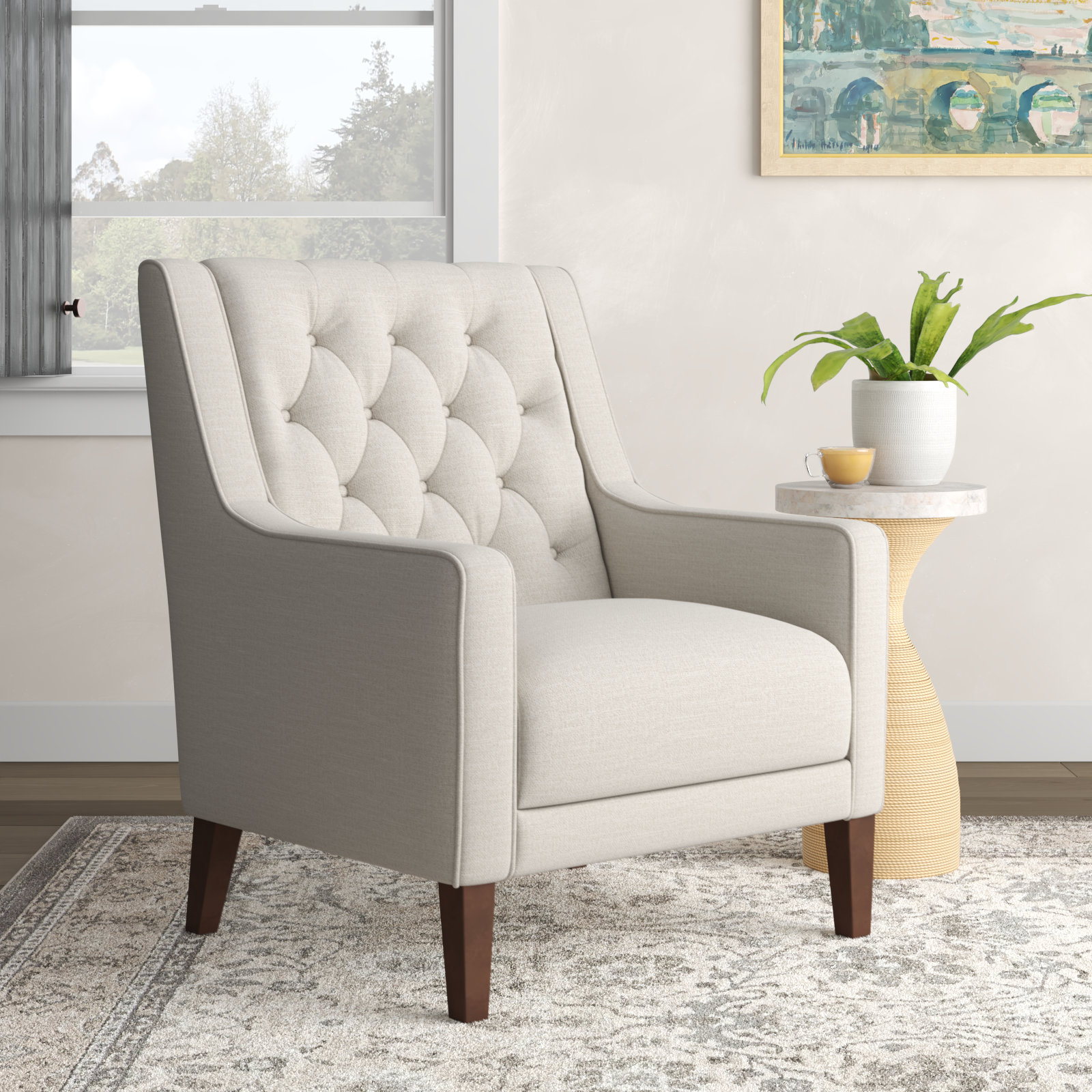 Binu Linen Wingback Chair, Linen Polyester