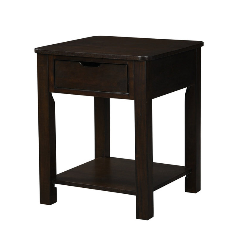 Table de bout brun foncé avec tiroir, 20 po de longueur, bords arrondis, fabrication de tiroir sans poignée, tablette de chevet pour la chambre à coucher inférieure