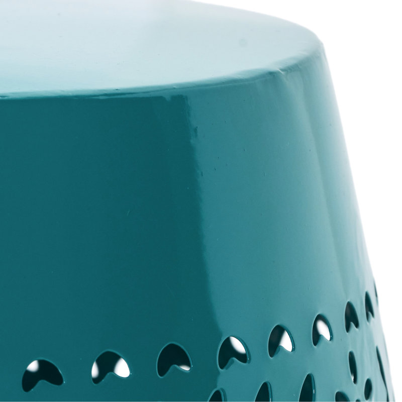 Elegant Lace Cut Side Table, Teal Color, 12.06X12.06X17.91, Metal, No Assembly Delicate Powder-Coated Iron Frame,