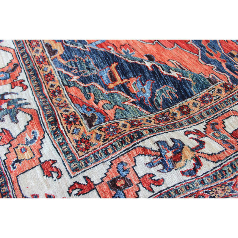 Tapis rouge / bleu marine / ivoire noué à la main de haute qualité