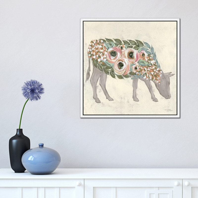 Annabelle The Cow by Michele Norman - Print on Canvas, 45.72cm H x 45.72cm W x 3.81cm D, White Floater Framed