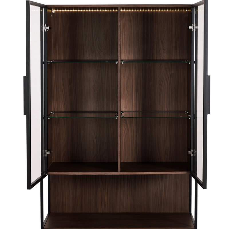 Vitrine moderne en verre trempé de 51,2 po de hauteur avec éclairage à DEL et cadre en métal pour salon, bureau et porte d'étude