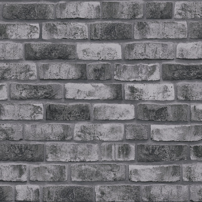 The Bricks and More Weathered Walls Motif 10.05m x 53cm Matte Wallpaper Roll, Grey