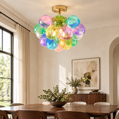Plafonnier 3 lumières 15 po avec verre bullé, multicolore