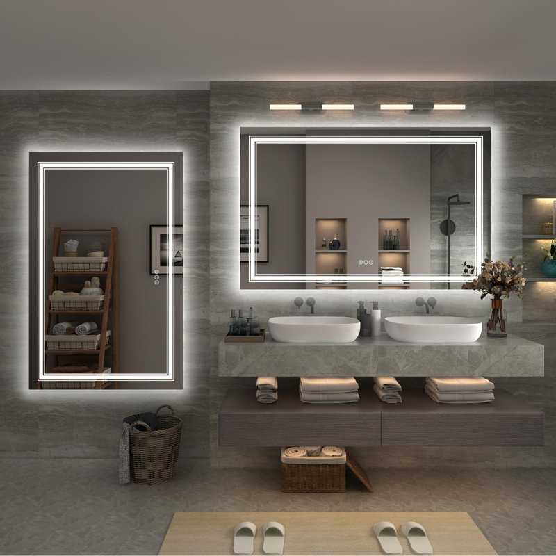 Miroir mural anti-buée, 36 po x 60 po, Blanc 1
