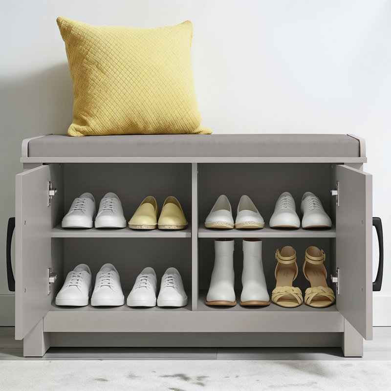 Limestone 2 Door Shoe Storage Bench, 	Light Grey