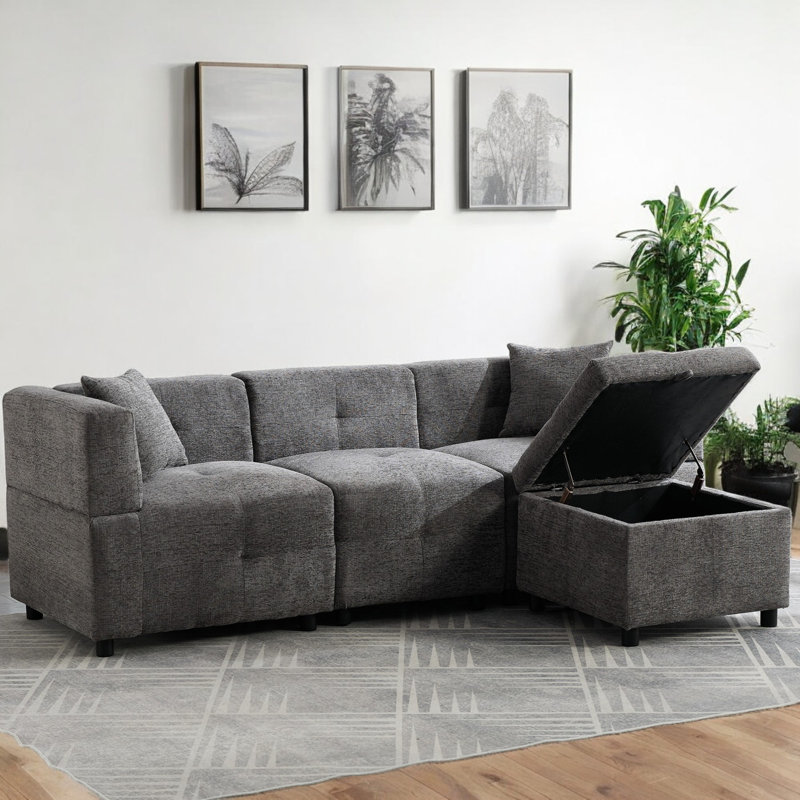 4 Seater Fabric Sofa, Gray