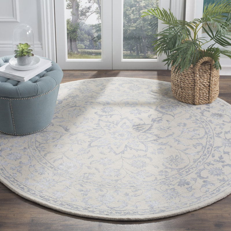 Tapis oriental en viscose / laine touffeté à la main en argent / ivoire Daphne