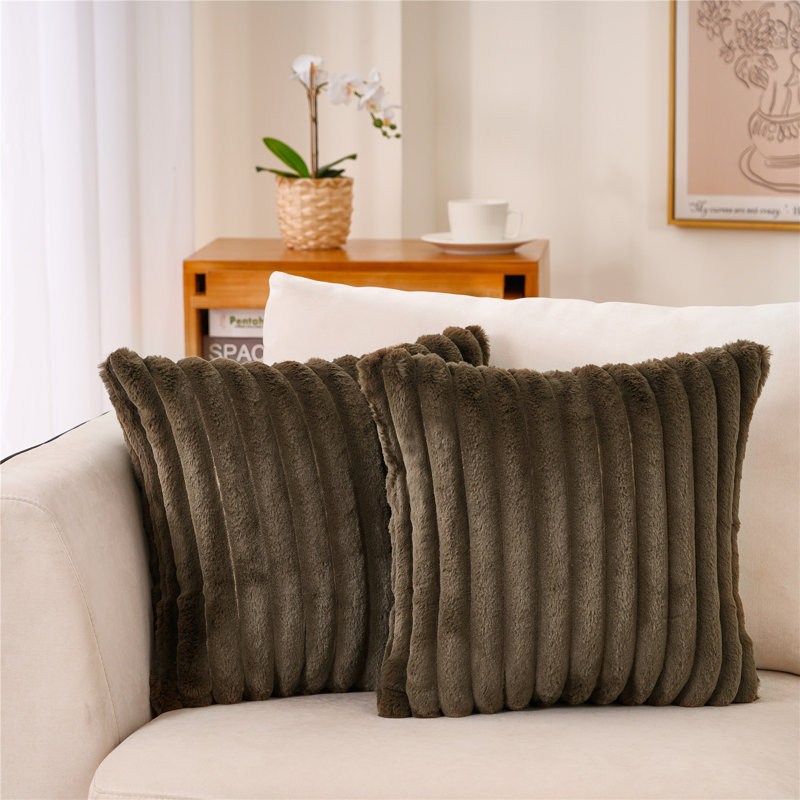 Faux Fur Reversible Throw Pillow, Dark Coffee, 20"H x 20"W