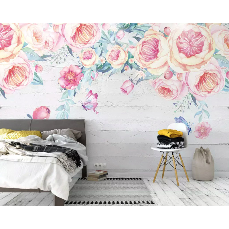 Papier peint floral aquarelle, L 35 po x l 55 po