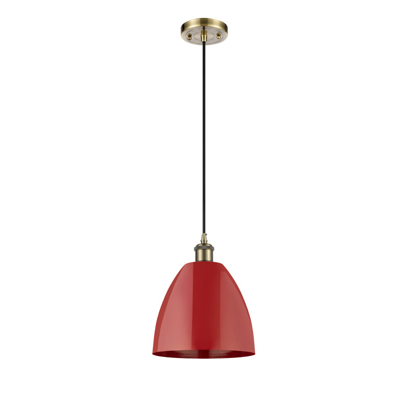 Luminaire suspendu conique 1 lumière, H 12,88 po x l 9 po x P 9 po, Rouge, Laiton antique