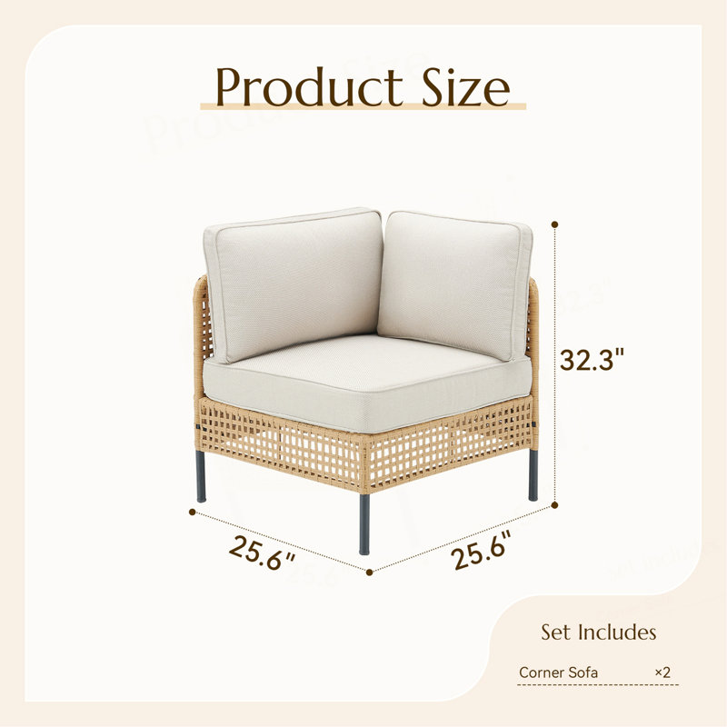 Ensemble de canapé modulaire d'extérieur en osier naturel avec coussins beiges Boho