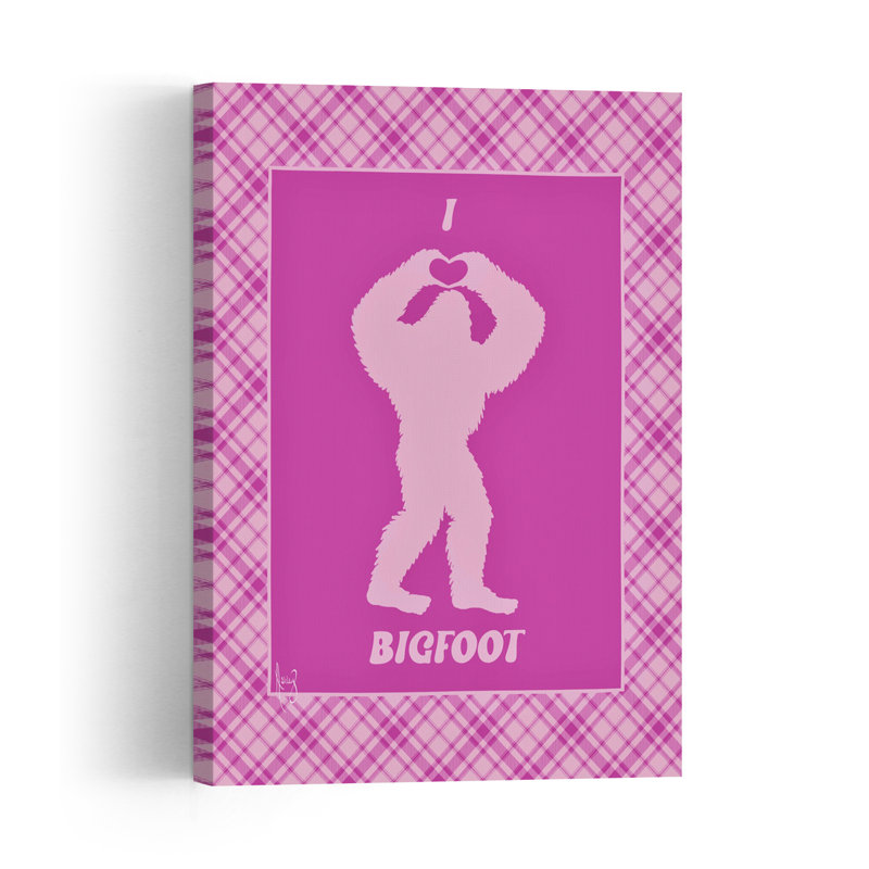 J'aime Bigfoot - Affiche murale abstraite contemporaine rose et fantaisiste, H 36 po x l 24 po