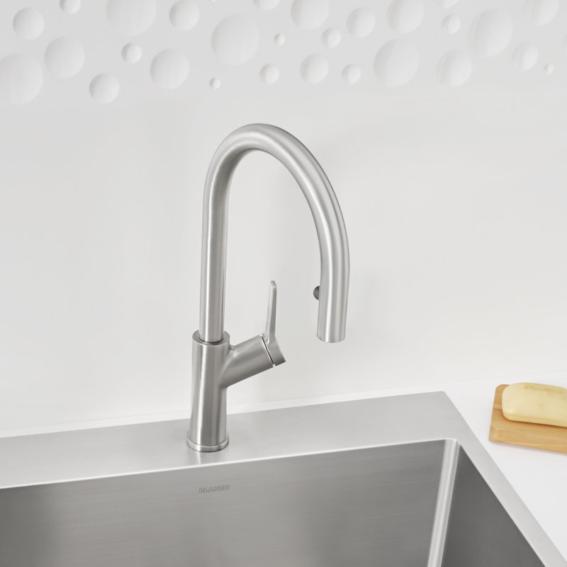 Urbena Pull-Down Dual-Spray Kitchen Faucet, Classic Steel