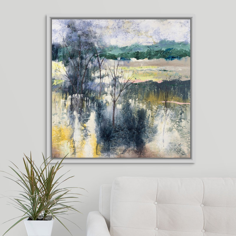 « cerf run », peinture sur toile, Cadre flottant blanc, H 31,7 po x l 31,7 po x p 1,75 po