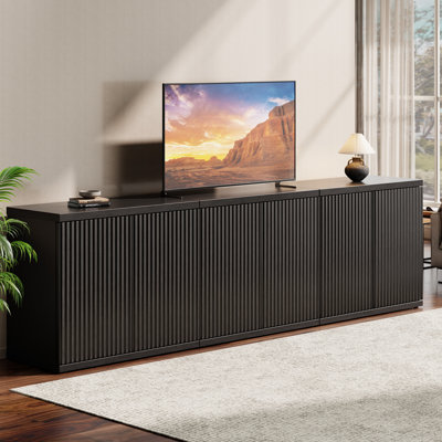 Fluted TV Stand for 75–85 Inch TVs, 92.7" Wide Black Media Console with Storage