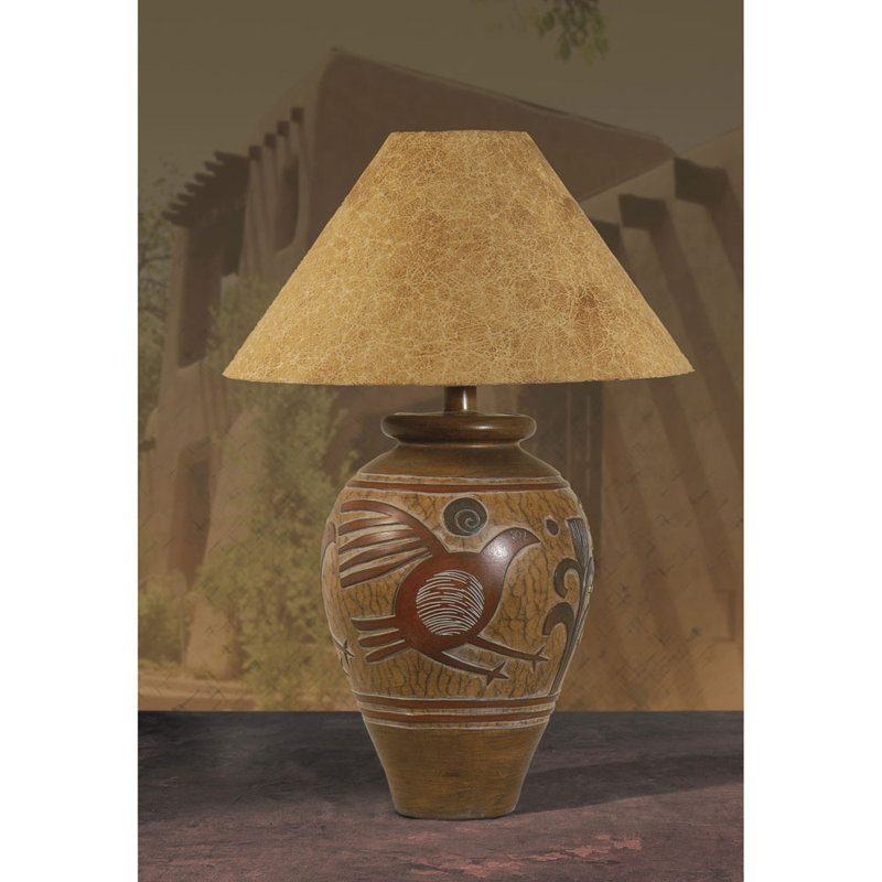 Southwest Bird Motif Faux Hide Shade Table Lamp