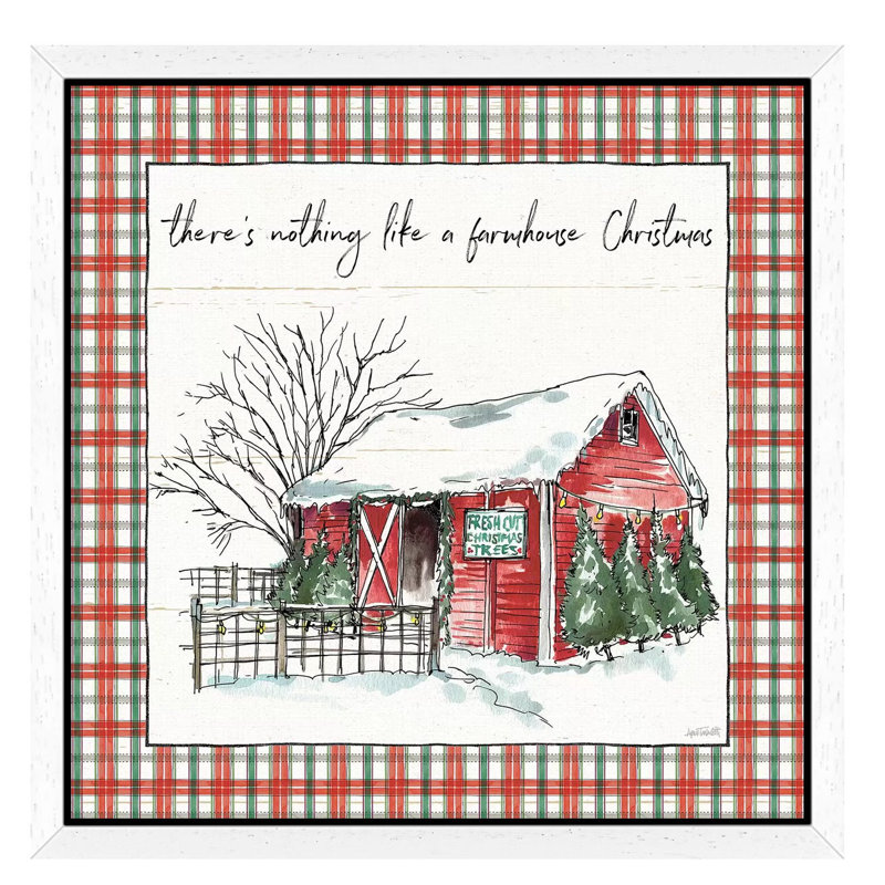 Holiday On The Farm Iv - Plaid by Anne Tavoletti - Print on Canvas, 93.98 cm H x 93.98 cm W, White Floater Framed