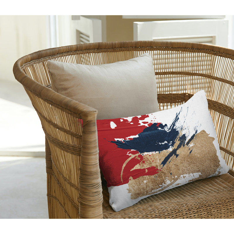 Coussin lombaire abstrait intérieur / extérieur, Rouge / or / blanc