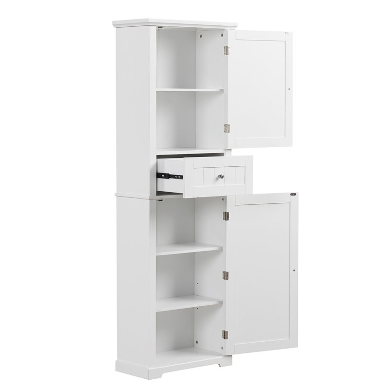 Grande armoire de rangement pour salle de bain, armoire de rangement autoportante avec tiroir et tablette réglable, panneau de fibres à densité moyenne avec finition peinte