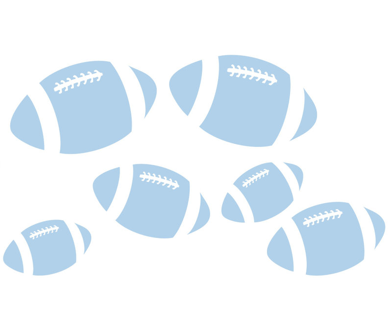 Décalcomanie murale footballs, H 28 po x l 48 po x P 0,01 po, Bleu poudré