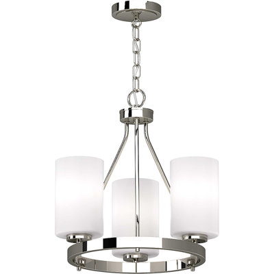 Paydon 3-Light Indoor Chrome Mini Hanging Chandelier with Frosted Glass Cylinder Shades