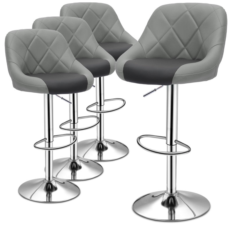 Calvyn Adjustable PU Leather Bar Stool Swivelling Counter Stool With Backrest Footrest, Gray Black, 4