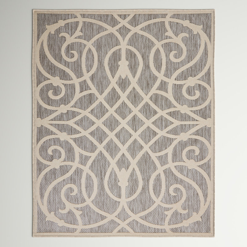 Anneke Gray/Beige Indoor/Outdoor Area Rug, Rectangle 6' x 9'