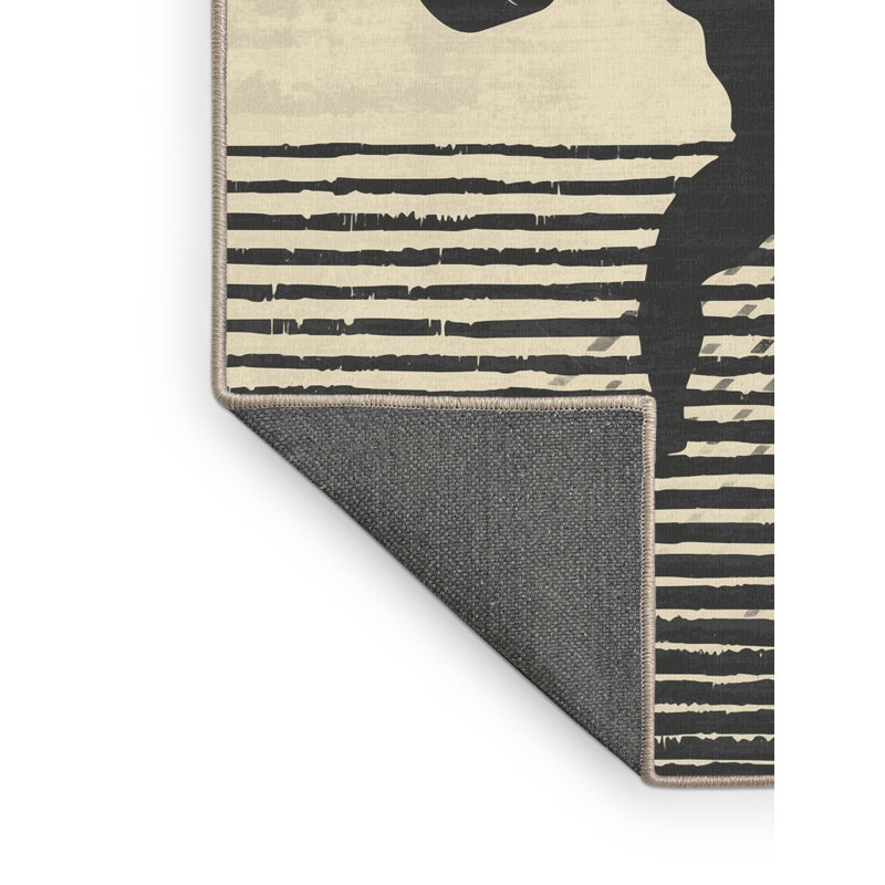 Tapis à rayures douces et moelleuses à motif nautique en cuir beige - Erlmos, 5 x 7