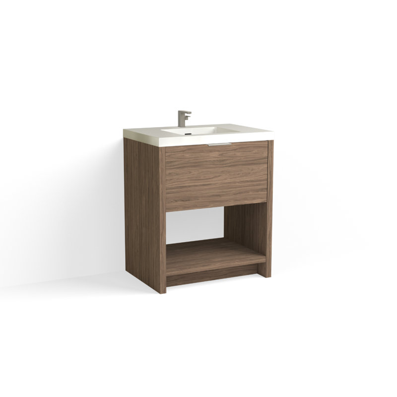 Vista 30" W Freestanding Single Bathroom Vanity, White Gloss, Single-Hole, White Nanomatte/Matte Black