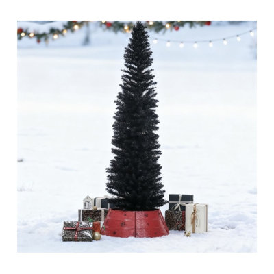 Arbre de Noël artificiel mince avec base robuste, non éclairé, noir