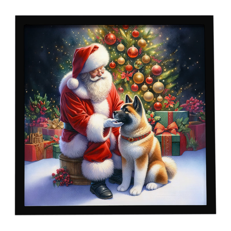 Akita and Santa Claus, reproduction d'art encadrée