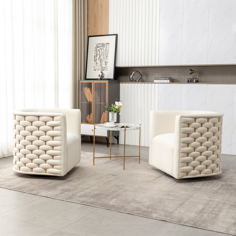 Occie Velvet Swivel Barrel Chair, Beige Velvet