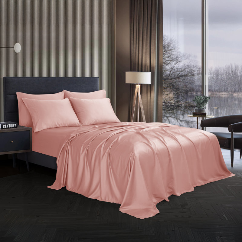 Modern Threads 6-Piece Satin Sheet Set with Deep Pocket Fitted Sheet, 4 Pillowcases, and Organizer, Purple