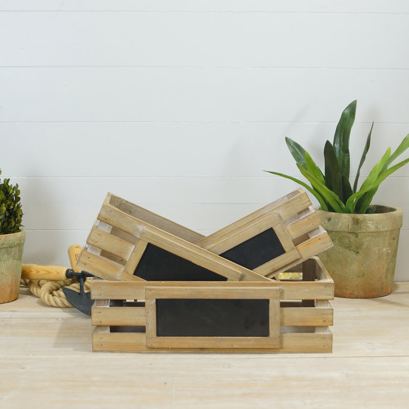 Fleetwood Wood 15.75 in. Brown Crates with Chalkboard Set of 3