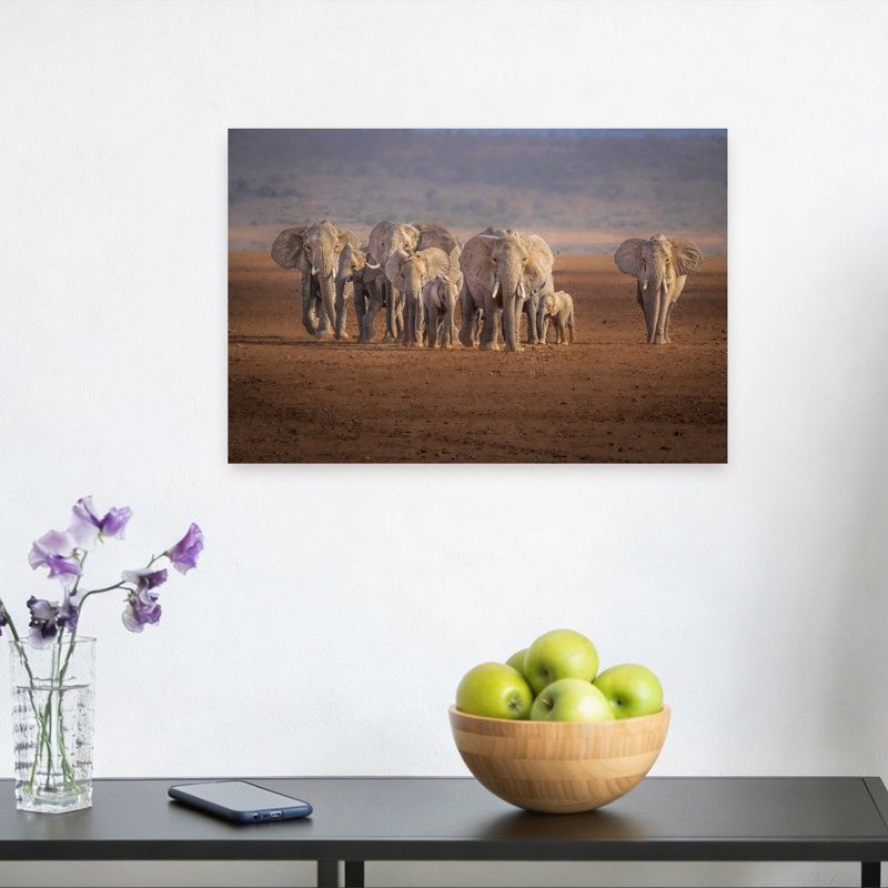 African Elephant Herd Peaceful Abstract Contemporary Elephant Landscape Nature Wall Art Print, 30.48cm H x 45.72cm W