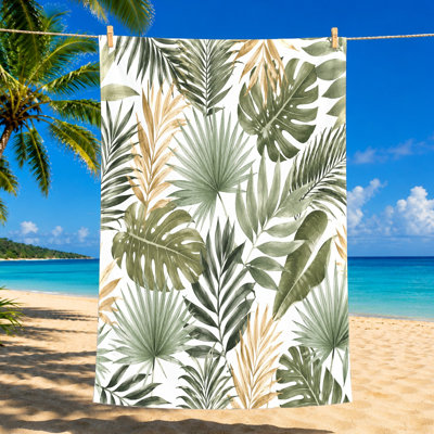 1PCS Tropical Leaf Beach Towel, Quick Dry Microfiber for Travel and, Vivid Botanical Design Outdoor Activities Sunbathing