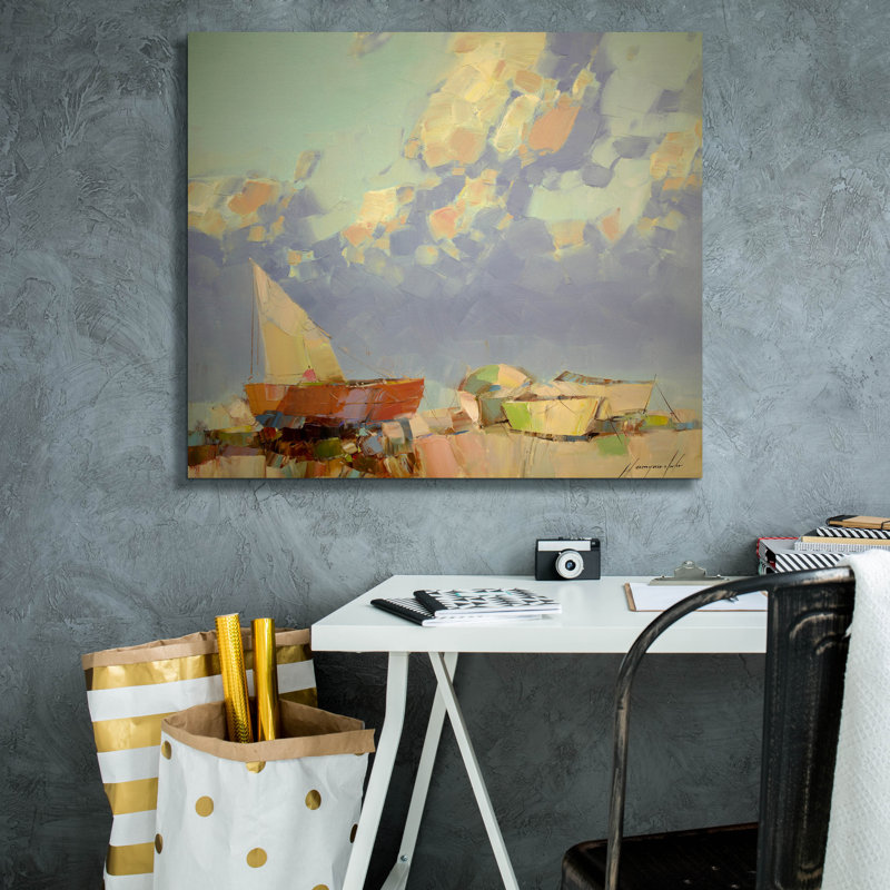 «Breakwater Bay», bateaux de pêche II par Vahe Yeremyan, art mural sur toile, H 26 po x l 30 po x P 1,5 po