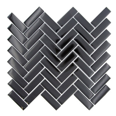 11"X 12.6" Herringbone Polished Glass Mosaic Tile