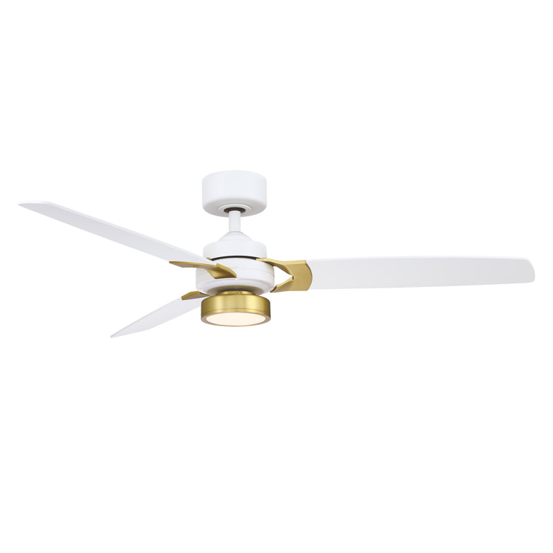Ventilateur de plafond intérieur Amped de 52 pouces avec ensemble de lumières DEL - blanc mat et laiton avec pales blanc mat
