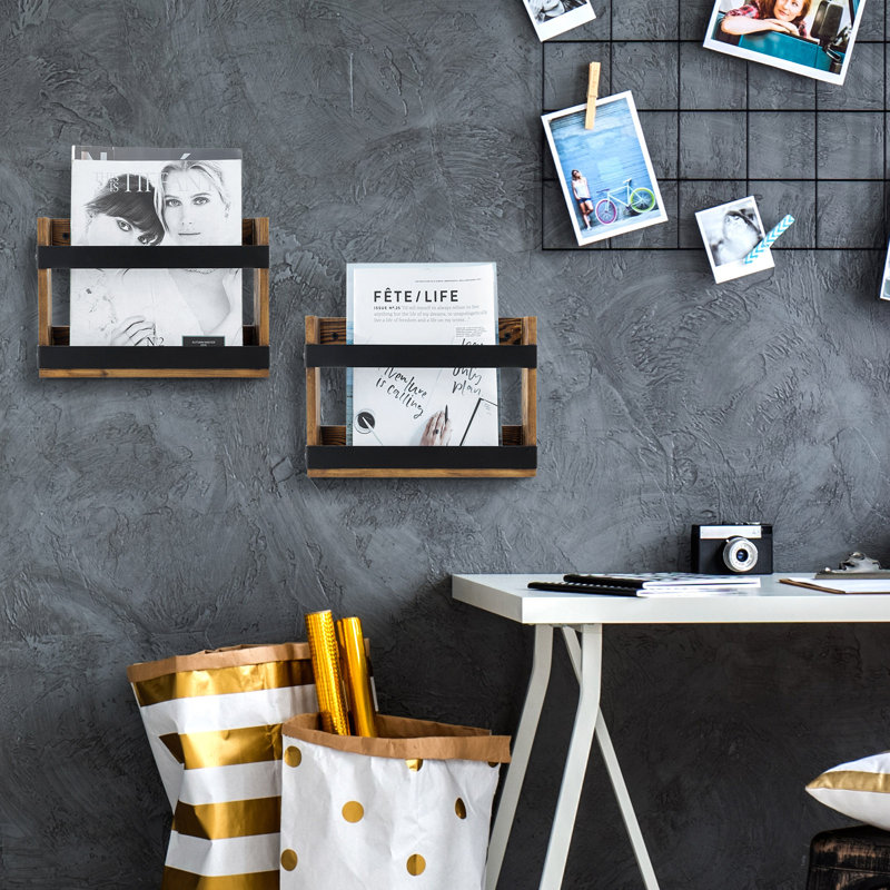 Porte-revues mural en bois 2 pièces
