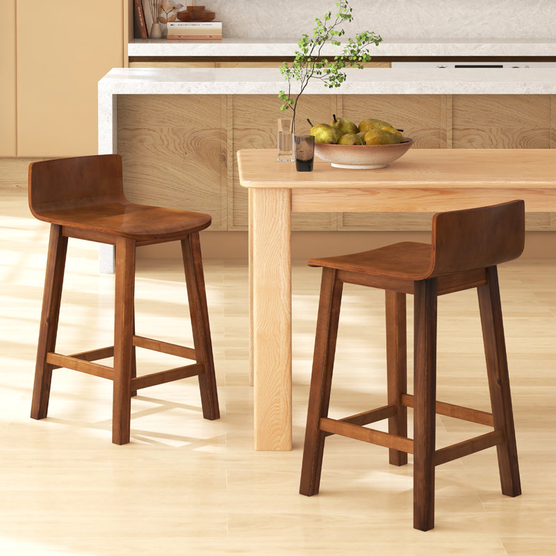 Wildon Home® 24.5'' Solid Wood Bar Stools Set Of 4 Home Counter Kitchen Stools W/ Low Backrest & Footrest, Brown