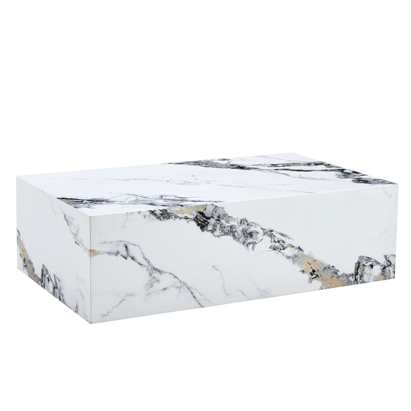 Modern MDF Coffee Table with Marble Pattern - 39.37x23.62x11.81 inches, White Marble