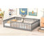 Lit double pleine grandeur avec clôture sans porte, lit en bois d'hévéa avec garde-corps de sécurité, gris-1283501343-1283501328