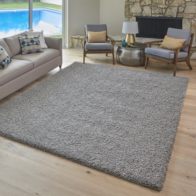  Ultimate Shag Modern Solid Color Gray Polypropylene Thick Plush Shag Area Rug, Rectangle 7'10" x 10'