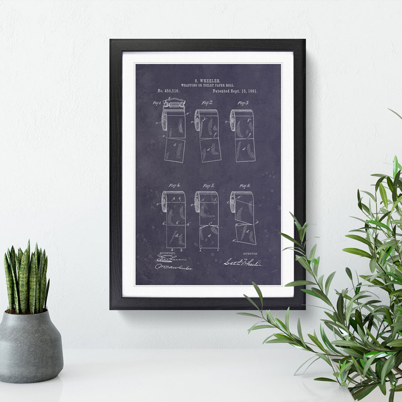 Toilet Roll Patent Dark - Picture Frame Graphic Art, 65cm H x 48cm W x 2cm D, Black