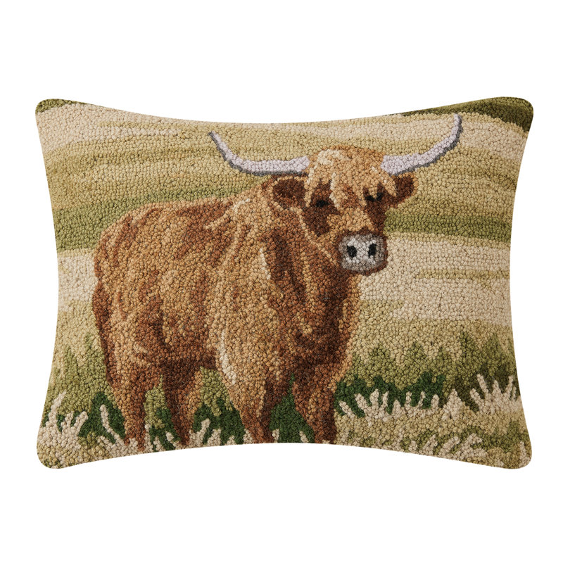Highland Cattle Wool Hook Throw Pillow