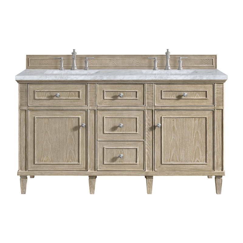 Lorelai 60'' W Double Vanity, Whitewashed Oak, 8" Widespread, Carrara White
