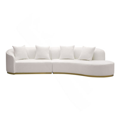 Modern Arc Sofa – Soft Teddy Velvet Upholstery With Luxe Gold Base