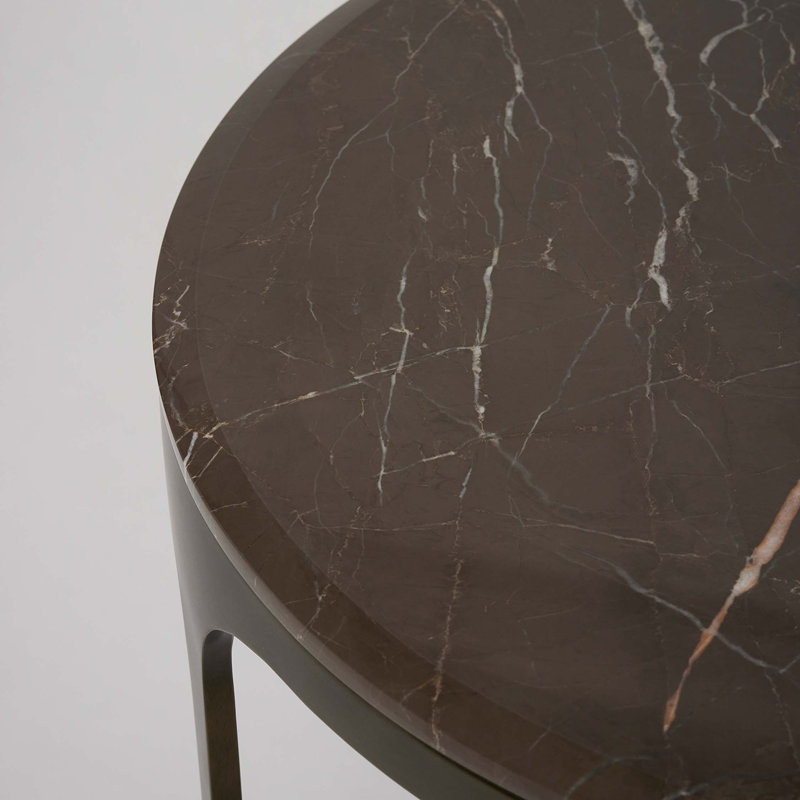 Camilla Marble End Table, Terra Brown, 26" H x 26" W x 26" D, Antique Bronze